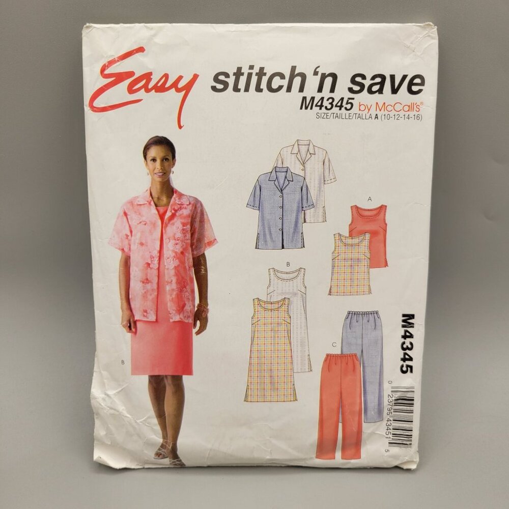 McCalls Pattern Misses Shirt Top Dress Pants M4345 Size 10-16 UNCUT